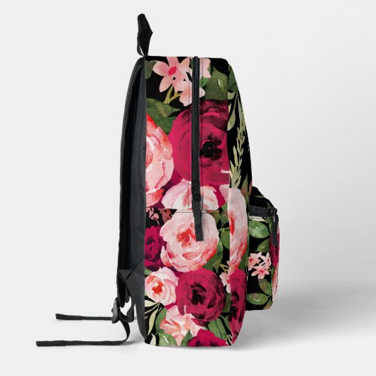 Aangepaste  elegante zwart roze waterverf bloemig bedrukte rugzak (Links)