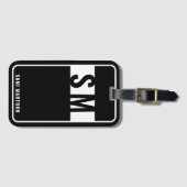 Aangepaste Elegante zwart-wit monogram reizen Bagagelabel (Voorkant (horizontaal))