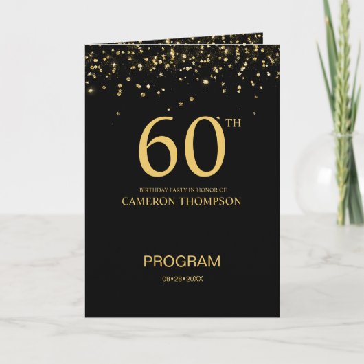 Aangepaste Elegante Zwarte & Gouden confetti 60e V Programma (Voorkant)