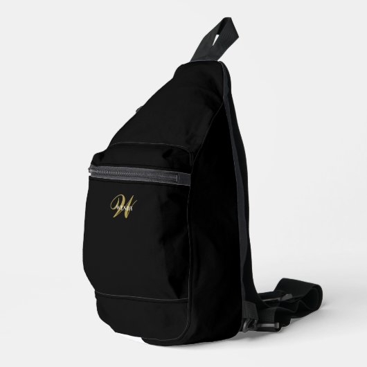 Aangepaste Elegante Zwarte Gouden Initiaal Monogra Sling Bag (Rechterhoek)