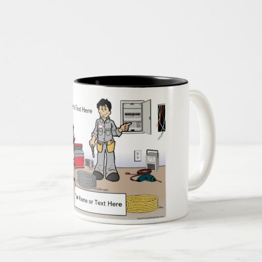 Aangepaste elektricien - Mannelijke Cartoon Tweekleurige Koffiemok (Voorkant rechts)