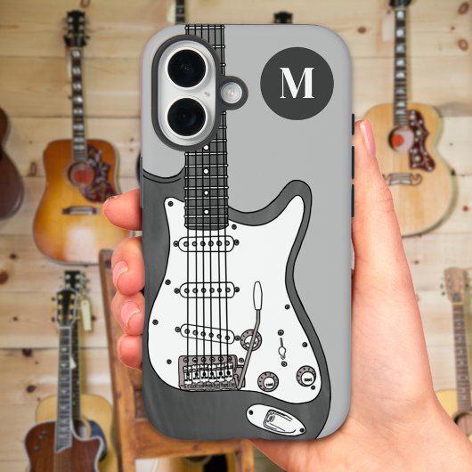 Aangepaste elektrische gitaar grijs zwart wit mono Case-Mate iPhone case
