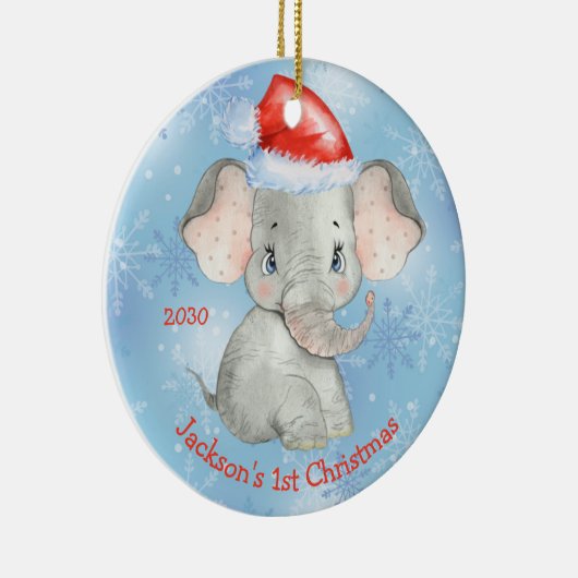Aangepaste Elephant 1-e Kerstbaby Boy Keramisch Ornament (Rechts)