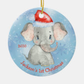 Aangepaste Elephant 1-e Kerstbaby Boy Keramisch Ornament (Voorkant)