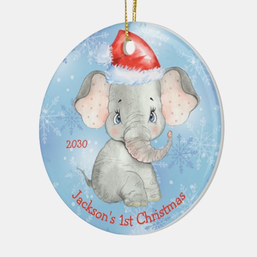 Aangepaste Elephant 1-e Kerstbaby Boy Keramisch Ornament (Links)