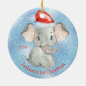 Aangepaste Elephant 1-e Kerstbaby Boy Keramisch Ornament (Achterkant)