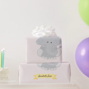 Aangepaste Elephant Chevron Stripes met naam en le Cadeaupapier