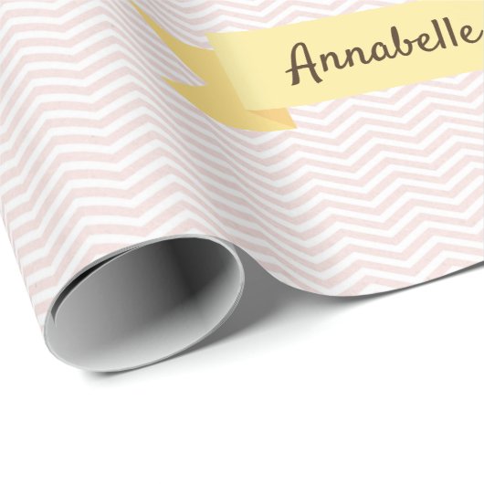 Aangepaste Elephant Chevron Stripes met naam en le Cadeaupapier (Rol Hoek)