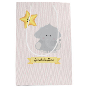 Aangepaste Elephant Chevron Stripes met naam en le Medium Cadeauzakje