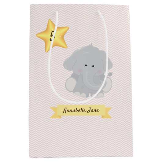Aangepaste Elephant Chevron Stripes met naam en le Medium Cadeauzakje (Voorkant)