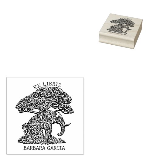 Aangepaste Elephant Ex Libris Bookplate Rubberstempel (Gestempeld)