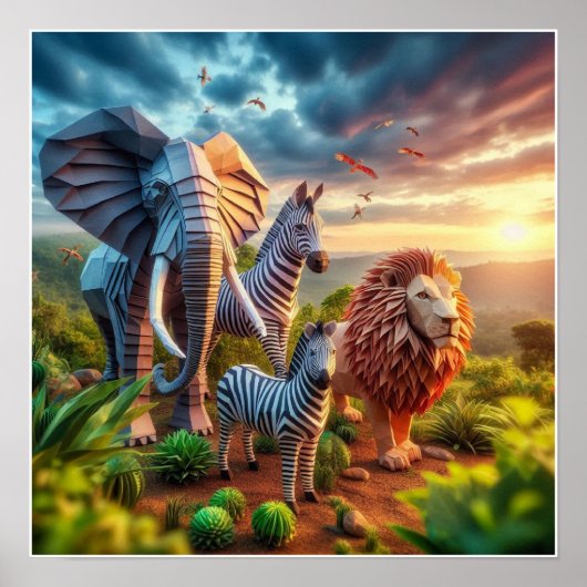 Aangepaste Elephant Zebra en Lion Wall Poster (Voorkant)