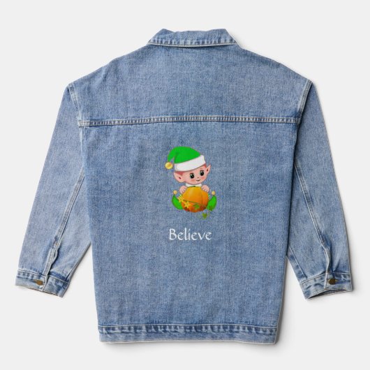 Aangepaste Elf en bewerkbare tekst Denim Jacket (Achterkant)