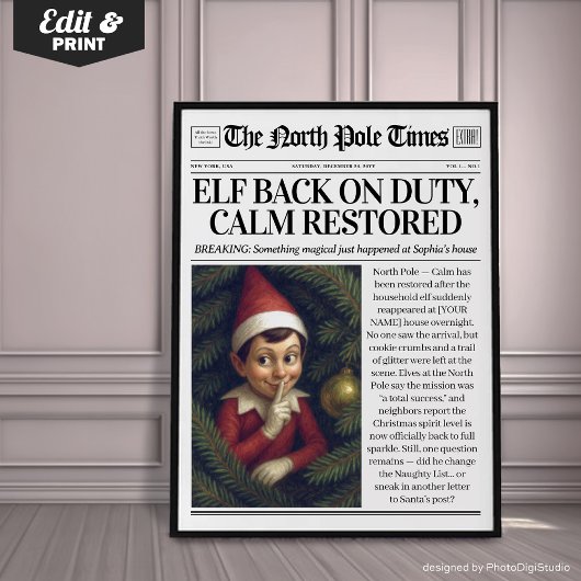 Aangepaste Elf terug aan het werk Krant Decoratie, Poster