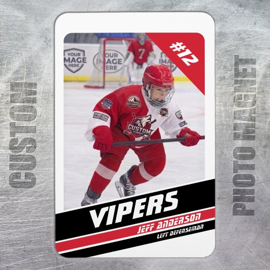 Aangepaste Elite Rode & Witte IJshockey Fotomagnee Magneet