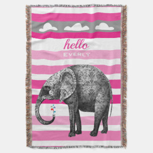 Aangepaste ellephant roze gestreepte wolken deken