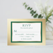 Aangepaste Emerald Green en Gold Wedding RSVP Kaar (Staand voorkant)