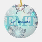 Aangepaste EMT Ice Blue Snowflake Keramisch Ornament (Voorkant)