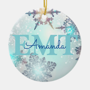 Aangepaste EMT Ice Blue Snowflake Keramisch Ornament