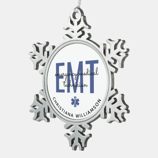 Aangepaste EMT-noodtechnicus Tin Sneeuwvlok Ornament (Rechts)