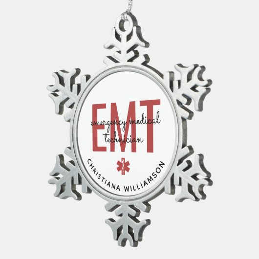 Aangepaste EMT-noodtechnicus Tin Sneeuwvlok Ornament (Rechts)