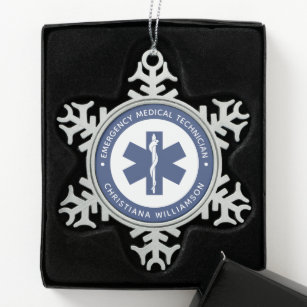 Aangepaste EMT Symbool Medische technicus Tin Sneeuwvlok Ornament