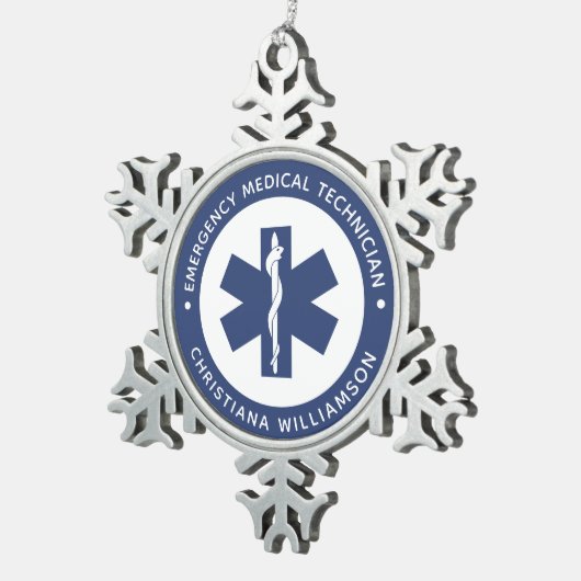 Aangepaste EMT Symbool Medische technicus Tin Sneeuwvlok Ornament (Rechts)