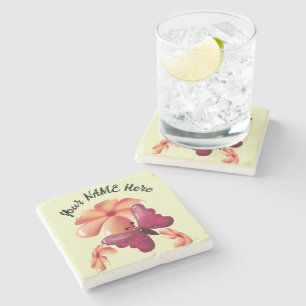 Aangepaste en gepersonaliseerde bloemvlinder  stenen onderzetter