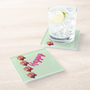 Aangepaste en gepersonaliseerde vlinder en bloem glazen onderzetter