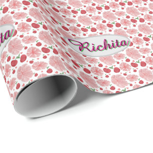 Aangepaste en gepersonaliseerde waterverf bloemmot cadeaupapier