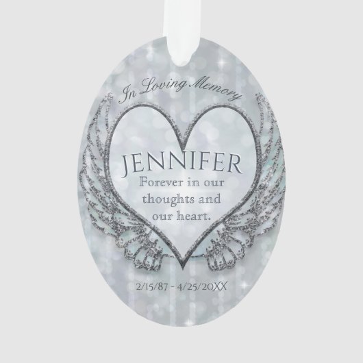 Aangepaste engel hart en vleugels Memorial Ornament (achterkant)