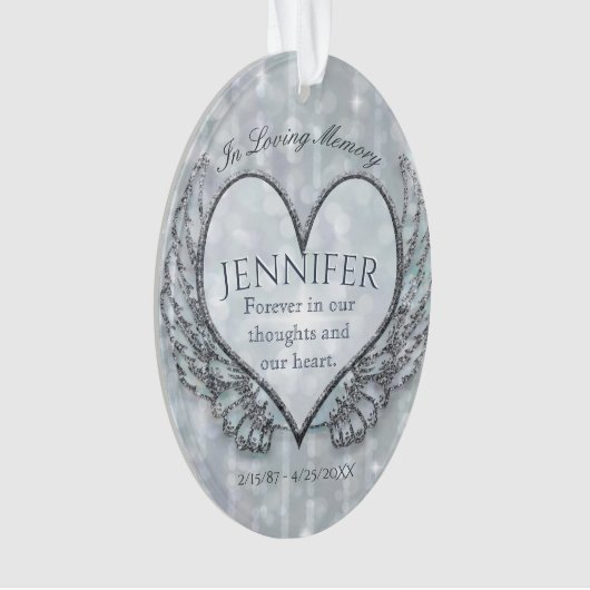 Aangepaste engel hart en vleugels Memorial Ornament (voorkant)
