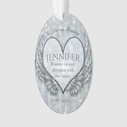 Aangepaste engel hart en vleugels Memorial Ornament (voorkant)