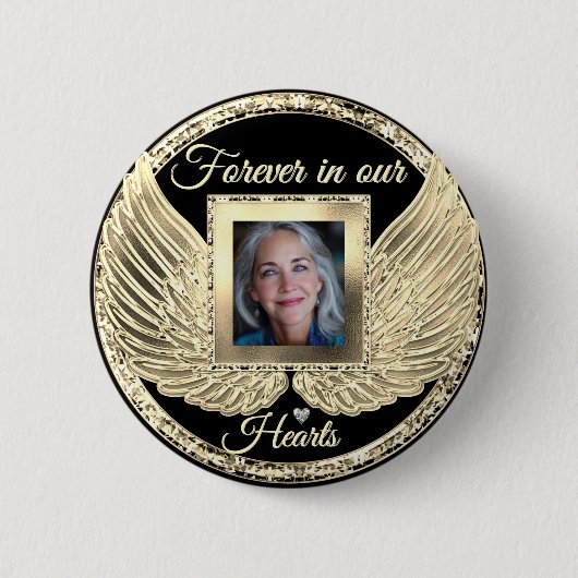 Aangepaste engelenvleugels met foto ter nagedachte ronde button 5,7 cm (Voorkant)