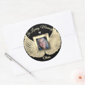 Aangepaste engelenvleugels met foto ter nagedachte ronde sticker (Envelop)