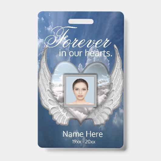 Aangepaste engelenvleugels met hart en foto badge (Voorzijde)