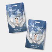 Aangepaste engelenvleugels van herdenkingshart fot badge (Voor- en achterkant)