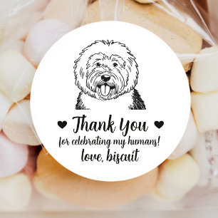 Aangepaste Engelse Schapendoes Hond Huwelijks Favo Ronde Sticker