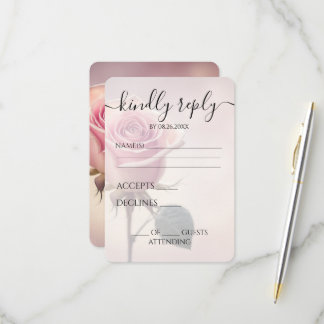Aangepaste enkele roze roos bruiloft RSVP kaartje
