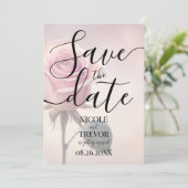 Aangepaste enkele roze roos bruiloft save the date (Staand voorkant)