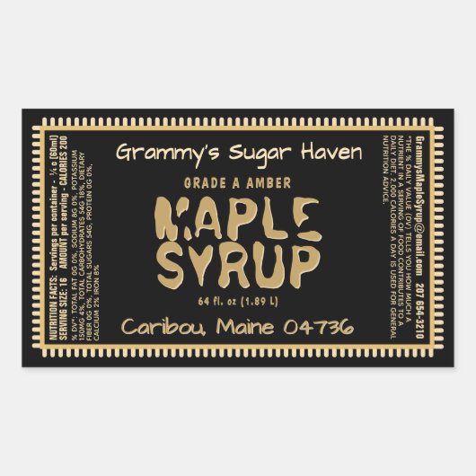 Aangepaste esdoorn siroop label met voedingsfeiten (Voorkant)