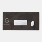 Aangepaste Espresso Wereldkaart Monogram Naam Luxe Bureaumat (Keyboard & Muis)