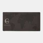 Aangepaste Espresso Wereldkaart Monogram Naam Luxe Bureaumat (Voorkant)