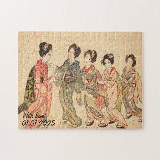 Aangepaste esthetische Japan Kimono illustratie Legpuzzel (Horizontaal)