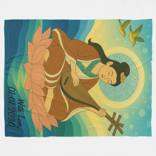 Aangepaste esthetische moderne Japan Lucky Goddess Fleece Deken (Voorkant (Horizontaal))