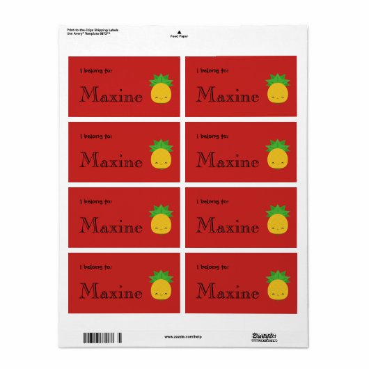 Aangepaste etiketten op Bright rode zoete anananas (Full Sheet)