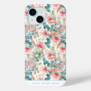 Aangepaste Eucalyptus Blauwe En Roze Grevillea iPhone 15 Case