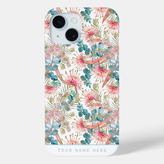 Aangepaste Eucalyptus Blauwe En Roze Grevillea  Case-Mate iPhone Case (Achterkant)