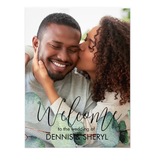 Aangepaste Eucalyptus Foto Modern Trouwbord Foto Afdruk (Voorkant)