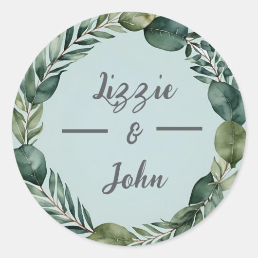 aangepaste Eucalyptus Krans, Wedding Favoriete Sti Ronde Sticker (Voorkant)